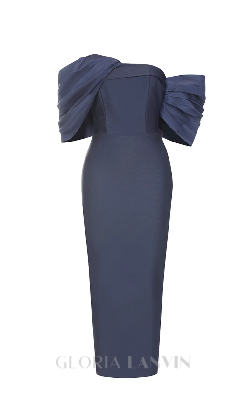 DRAPED BARDOT MAXI DRESS IN NAVY BLUE Gloria Lanvin