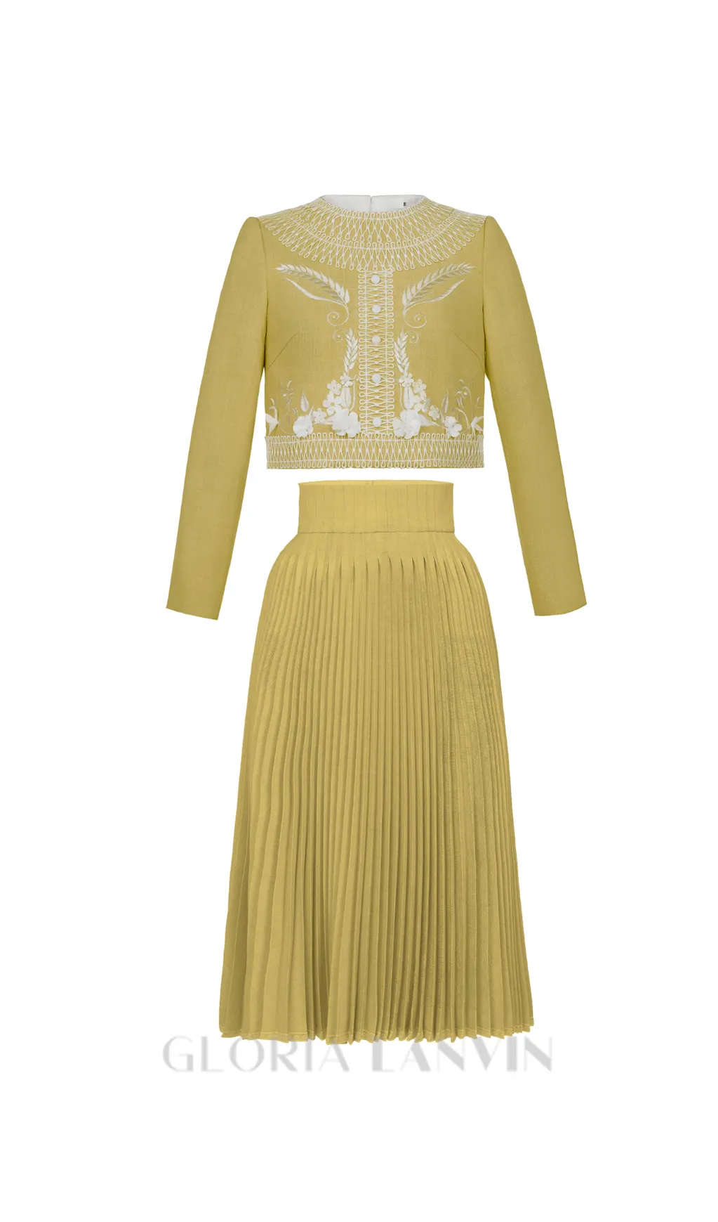 draped top pleat skirt set in yellow Gloria Lanvin