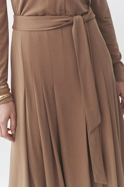 Drawstring waist midi dress in brown Gloria Lanvin