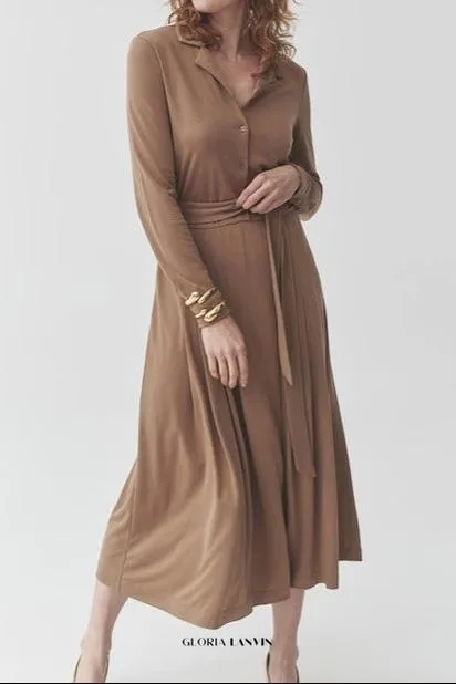 Drawstring waist midi dress in brown Gloria Lanvin