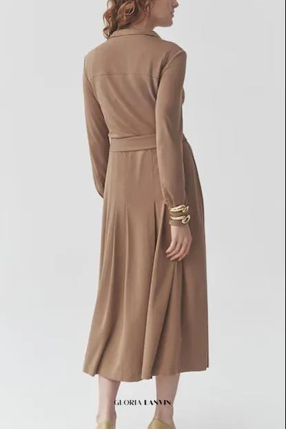 Drawstring waist midi dress in brown Gloria Lanvin