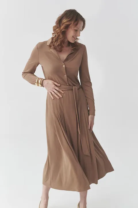 Drawstring waist midi dress in brown Gloria Lanvin