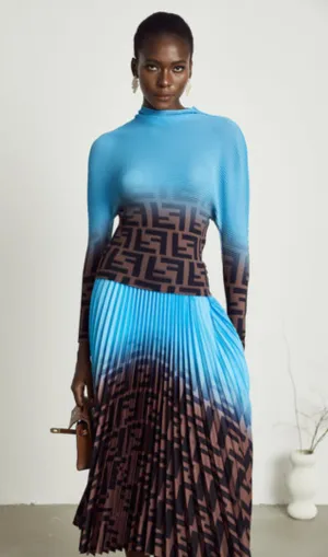 Dsire color-block pleated top & skirt matching set Gloria Lanvin