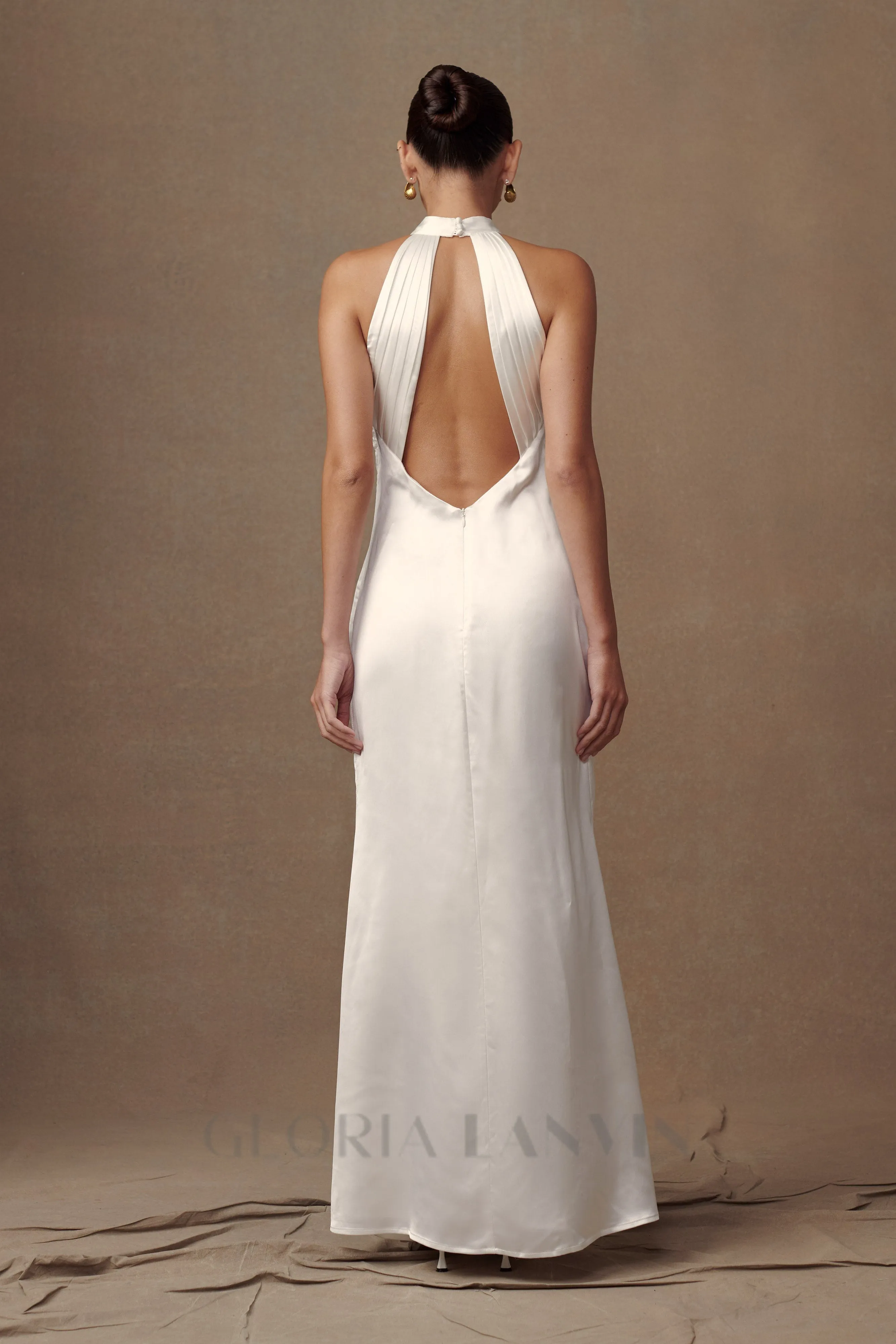 Dylan Rose Halter Maxi Dress in White Gloria Lanvin