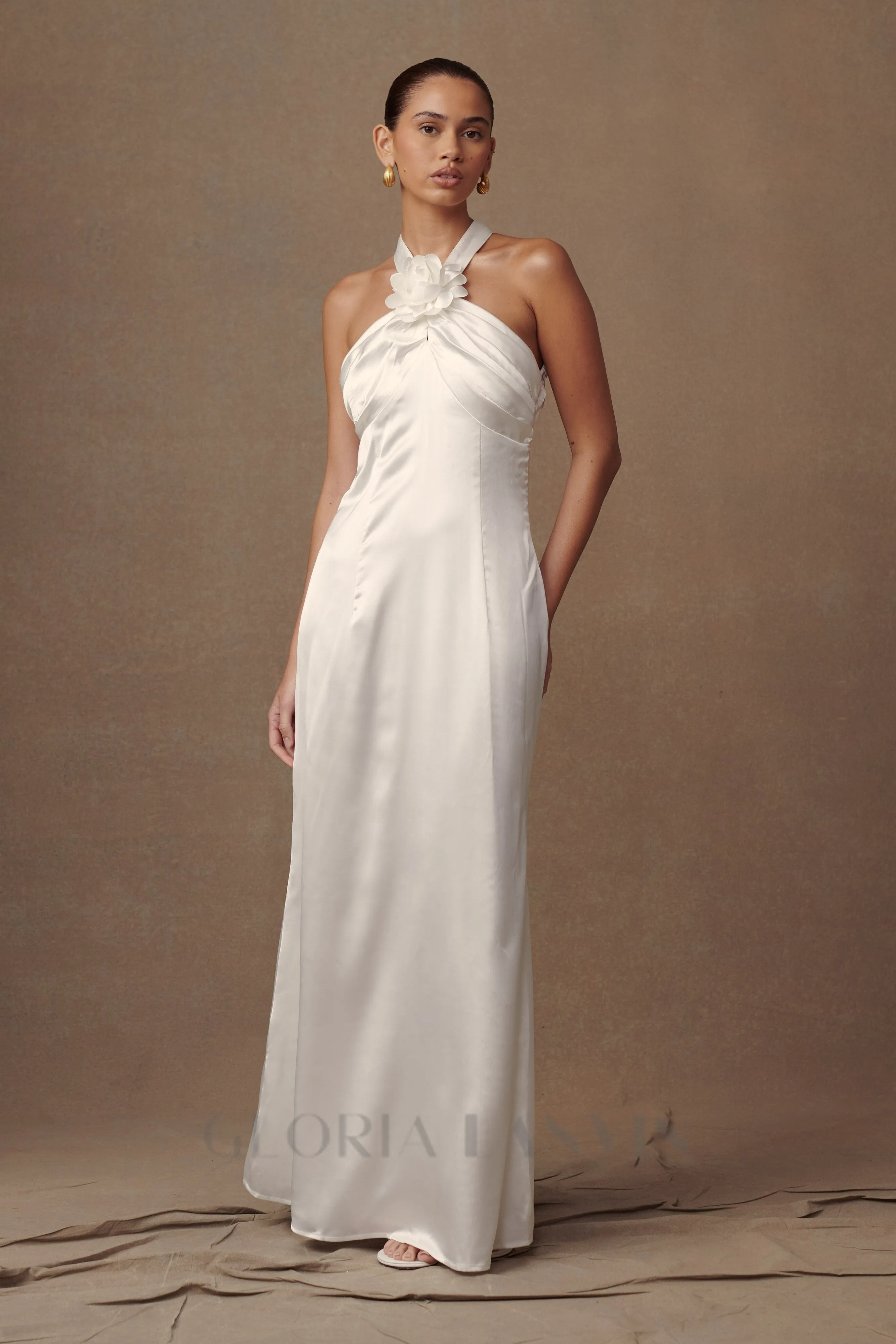Dylan Rose Halter Maxi Dress in White Gloria Lanvin