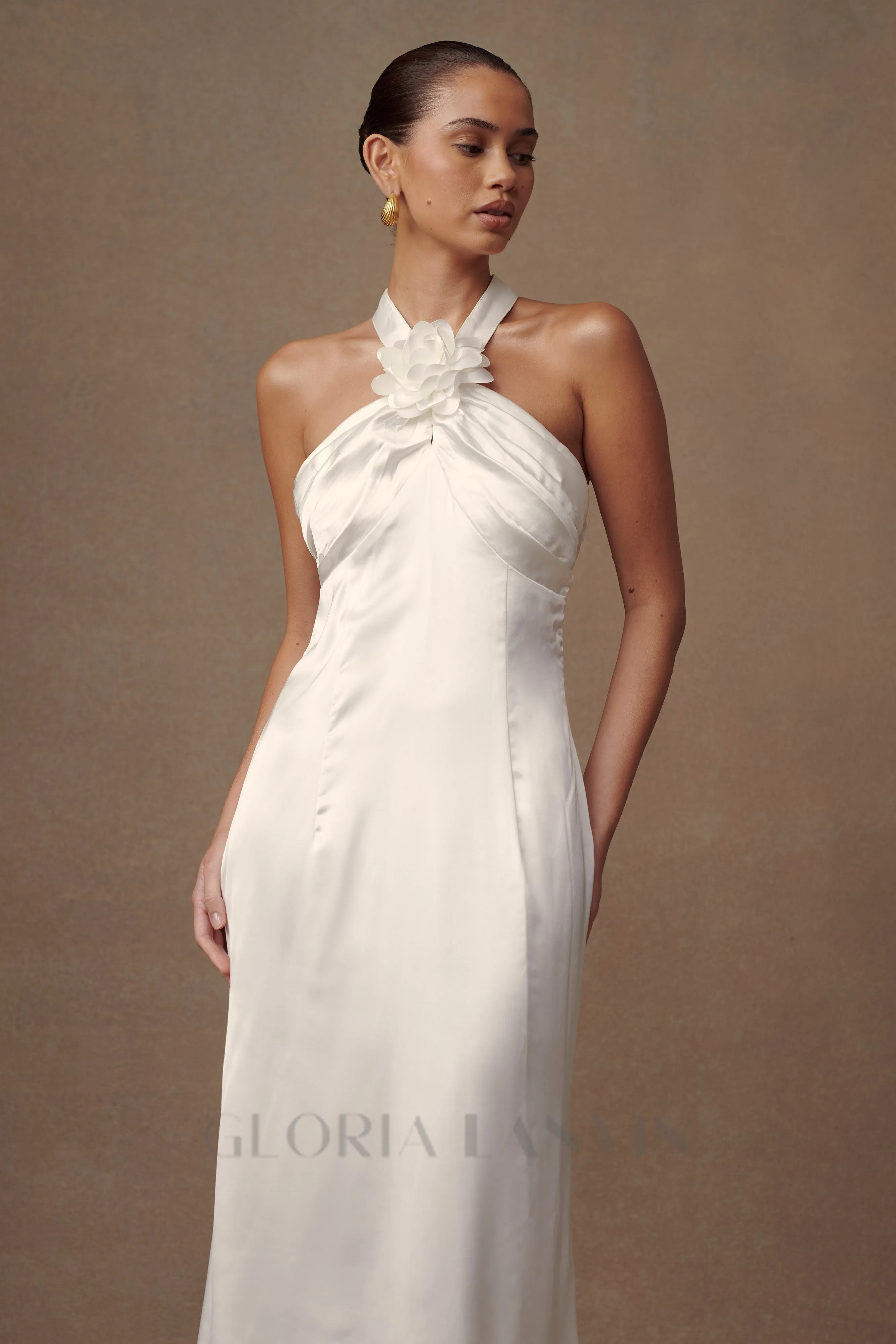 Dylan Rose Halter Maxi Dress in White Gloria Lanvin