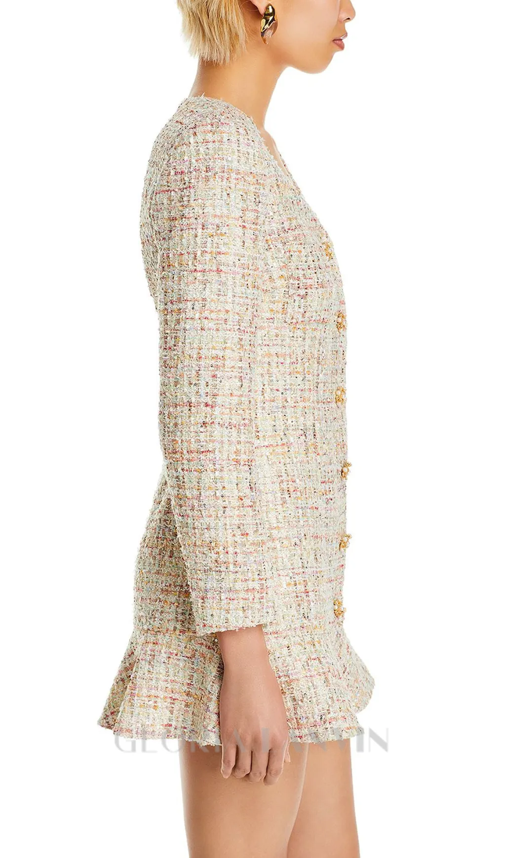 EARTHA MULTICOLOR BEADED BUTTON MINI DRESS Gloria Lanvin