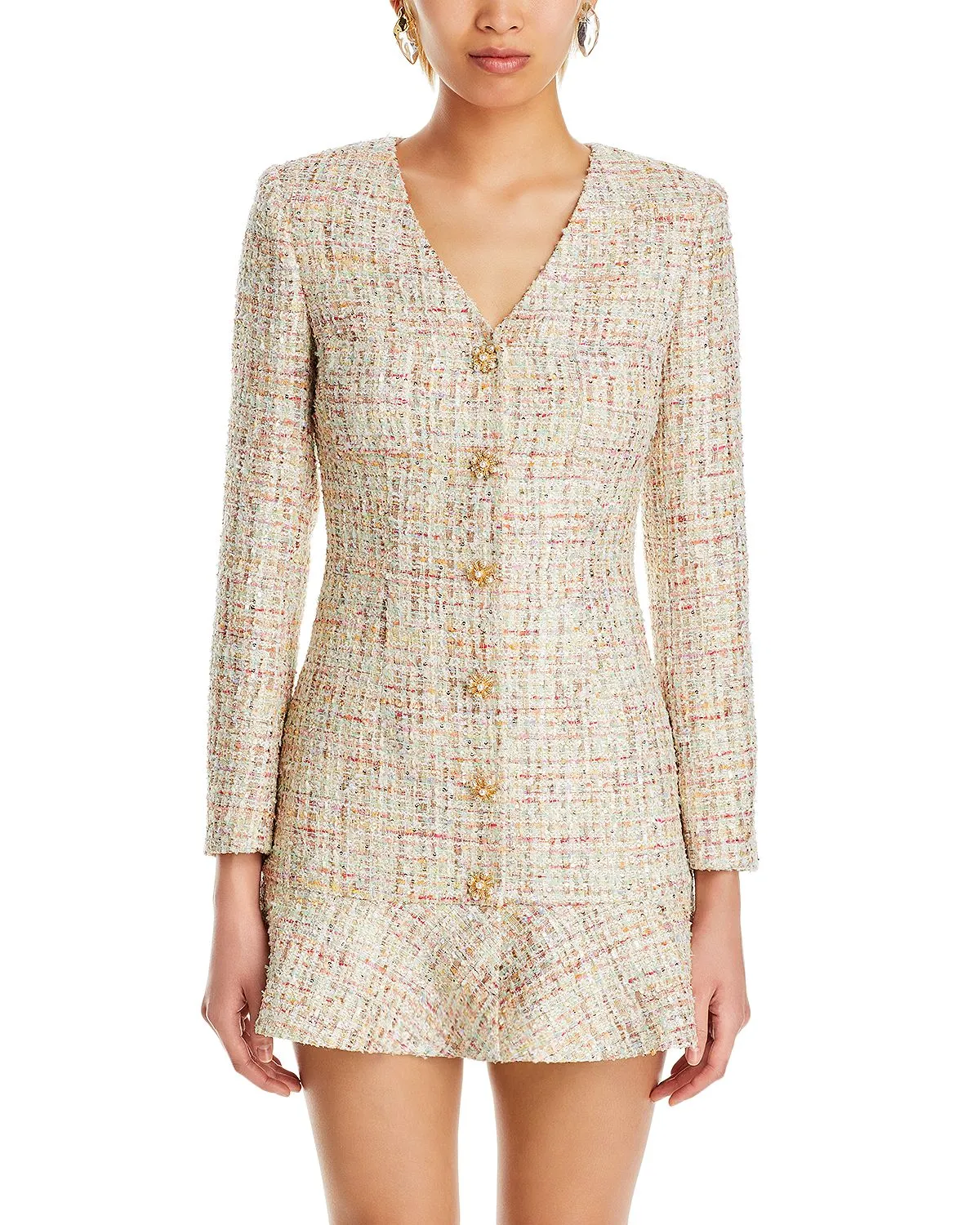 EARTHA MULTICOLOR BEADED BUTTON MINI DRESS Gloria Lanvin