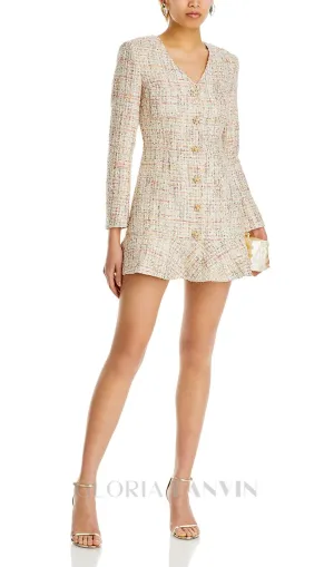 EARTHA MULTICOLOR BEADED BUTTON MINI DRESS Gloria Lanvin