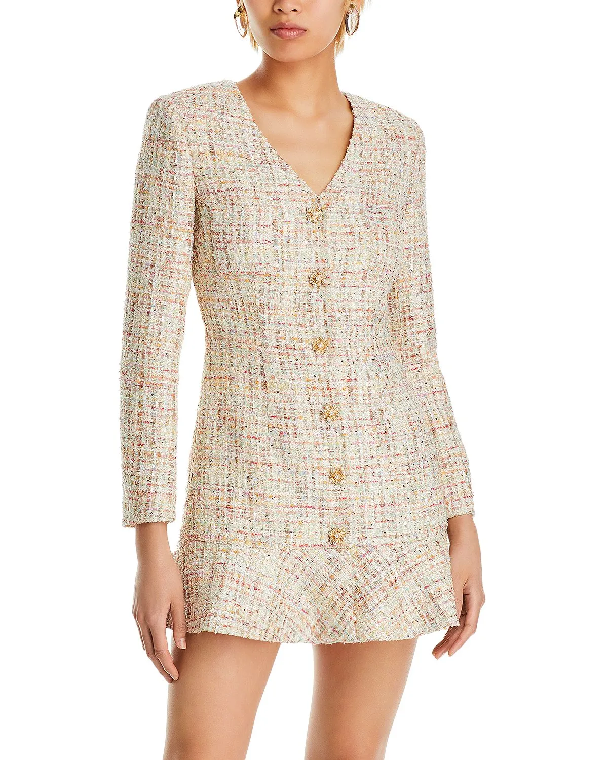 EARTHA MULTICOLOR BEADED BUTTON MINI DRESS Gloria Lanvin