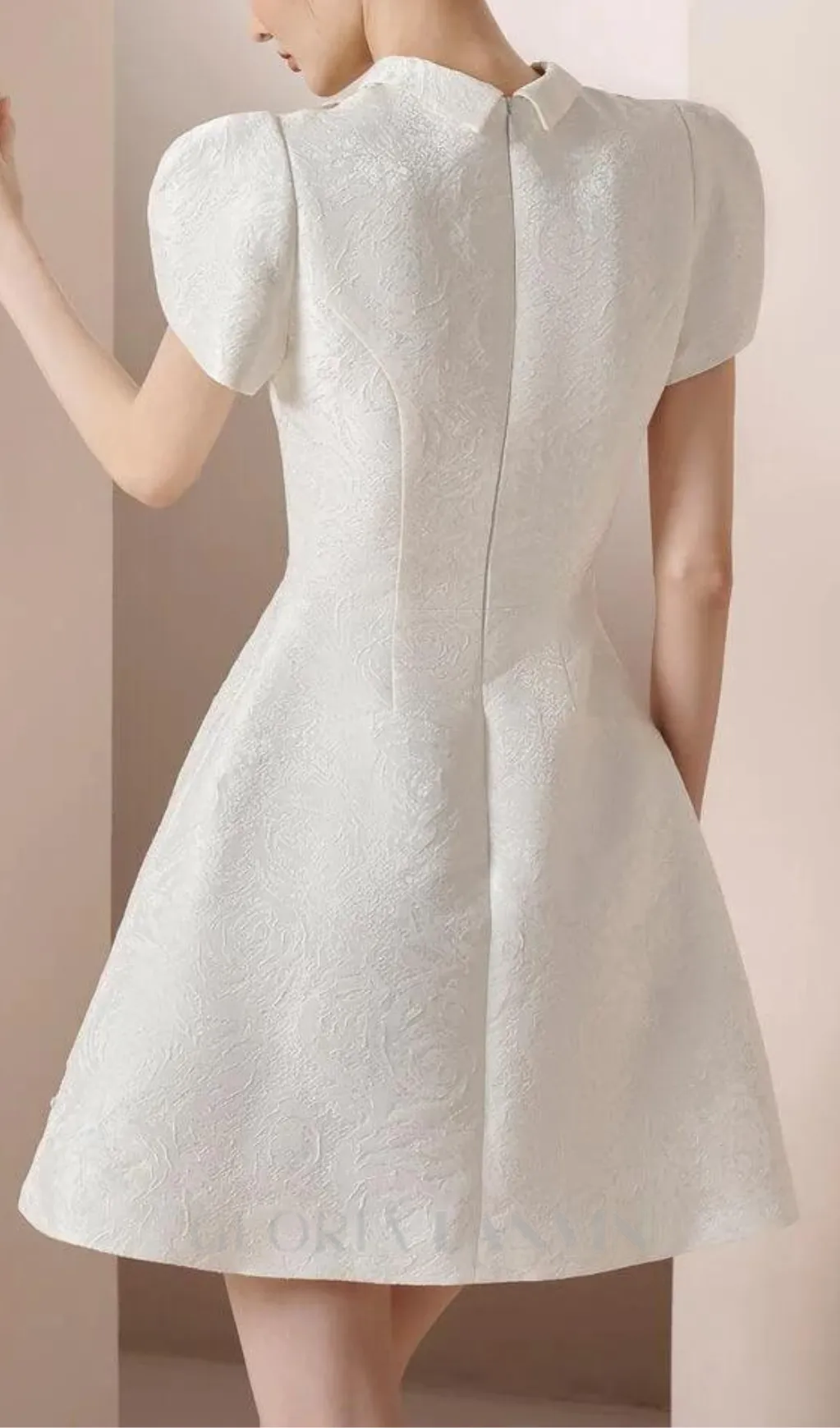 EARTHA WHITE PUFFY HOLLOW BROCADE MINI DRESS Gloria Lanvin