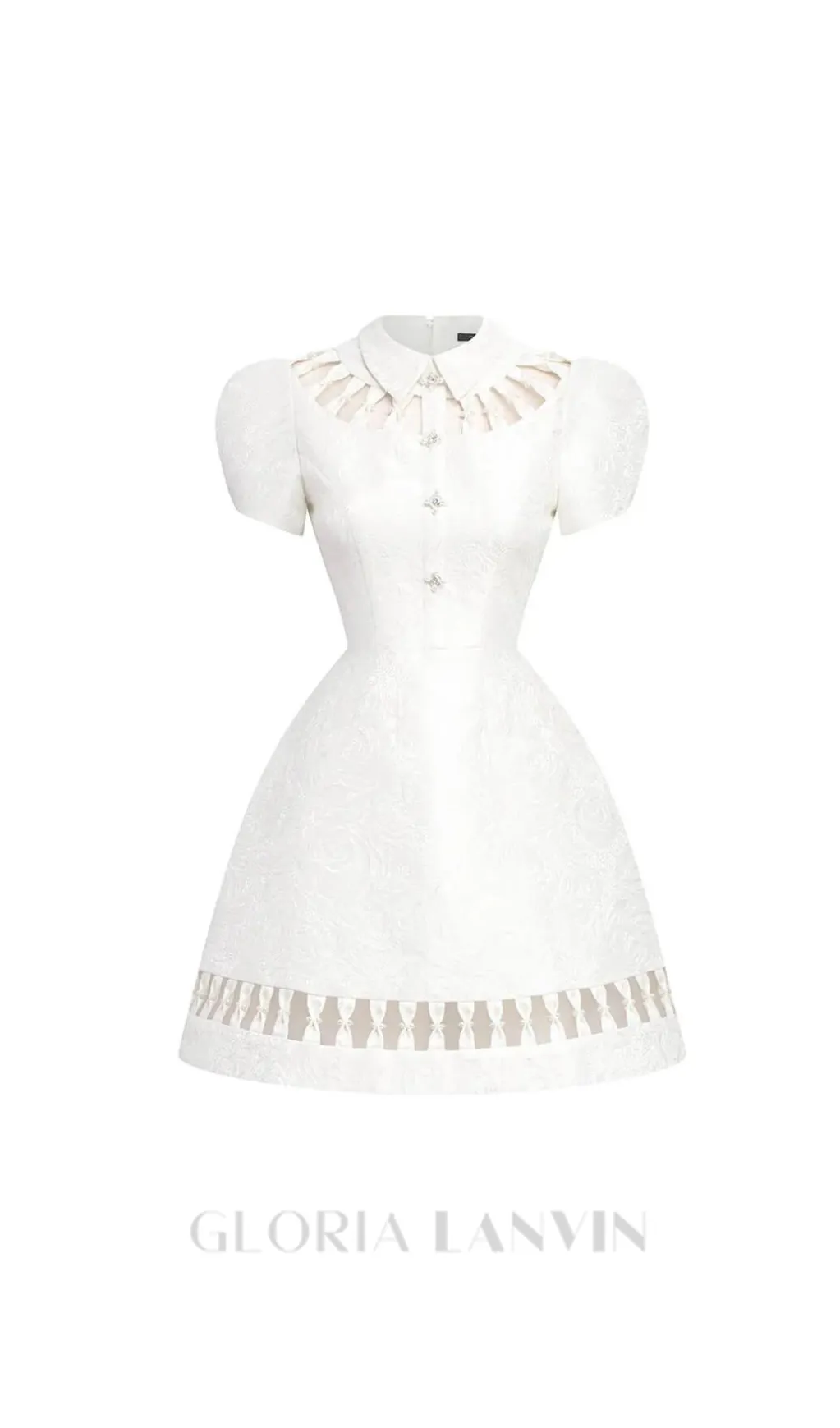 EARTHA WHITE PUFFY HOLLOW BROCADE MINI DRESS Gloria Lanvin
