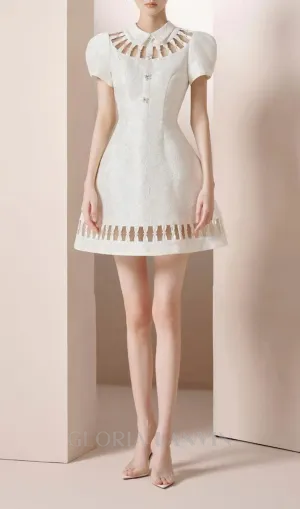 EARTHA WHITE PUFFY HOLLOW BROCADE MINI DRESS Gloria Lanvin