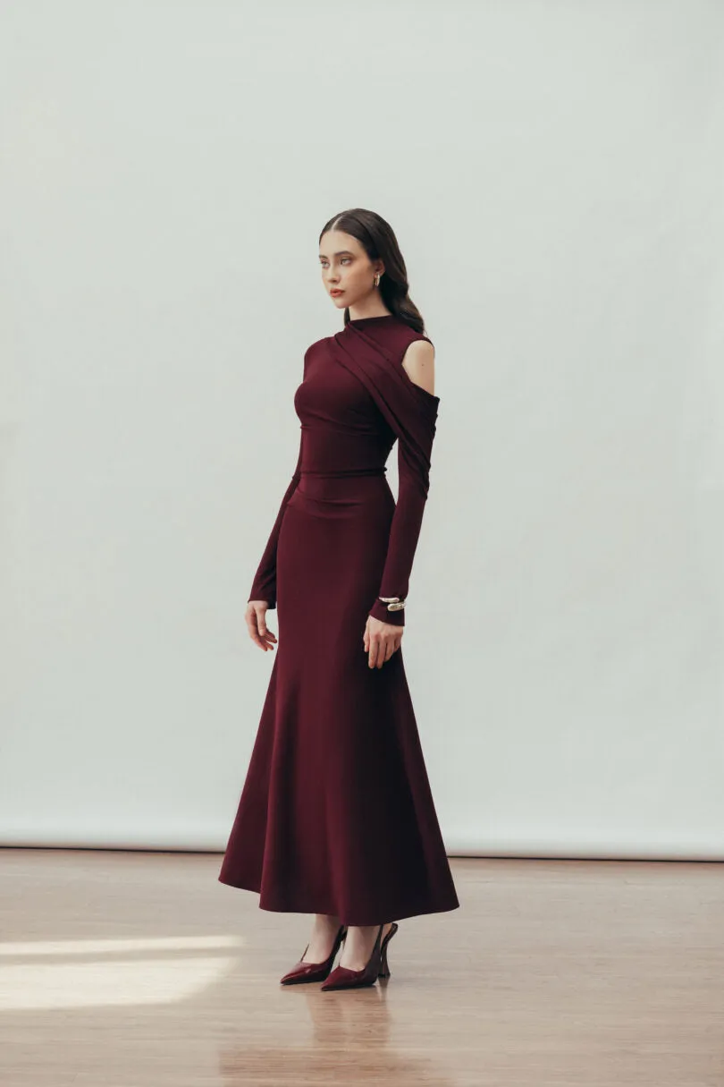 Eclipse Draped maxi Dress in Blackberry Gloria Lanvin