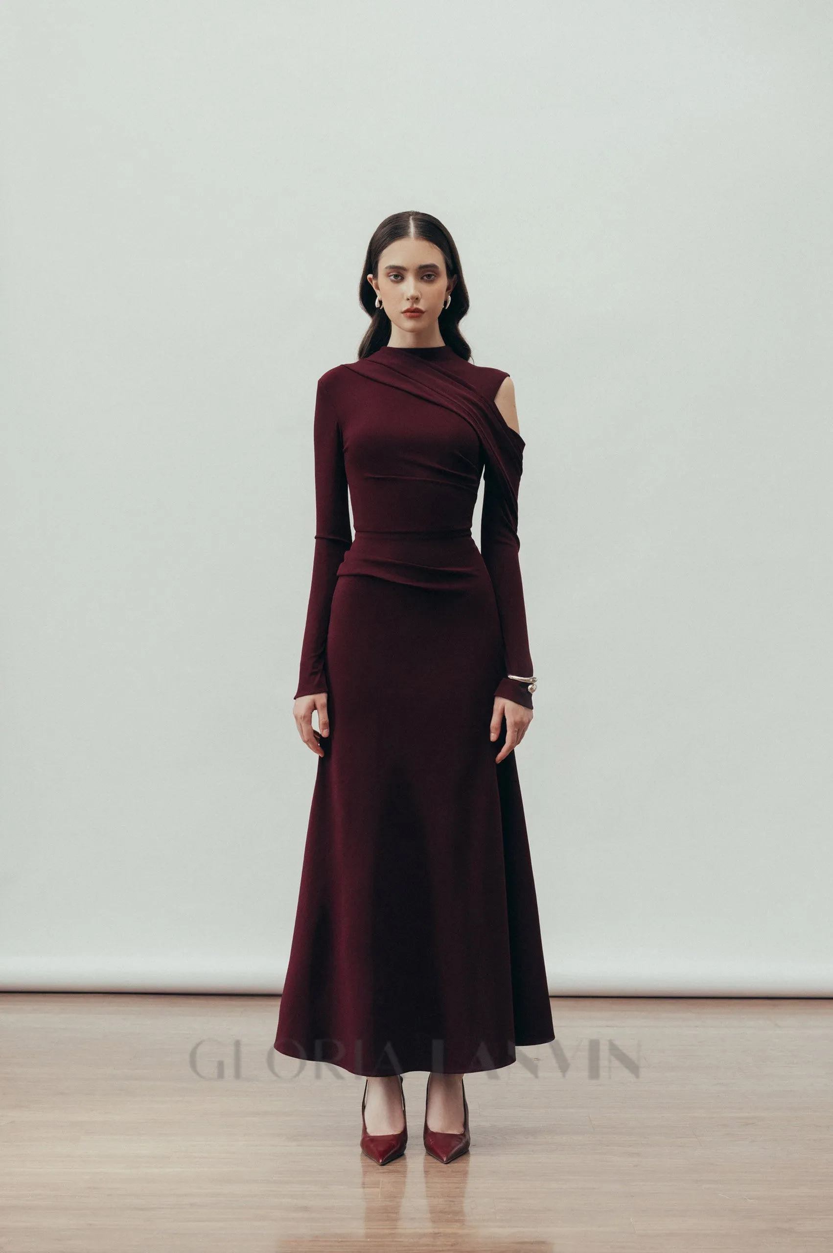 Eclipse Draped maxi Dress in Blackberry Gloria Lanvin