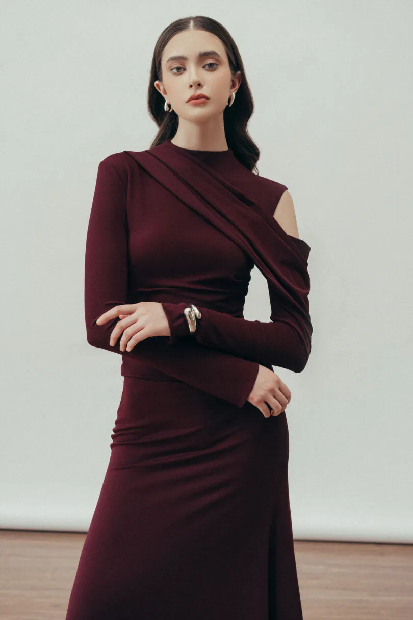 Eclipse Draped maxi Dress in Blackberry Gloria Lanvin