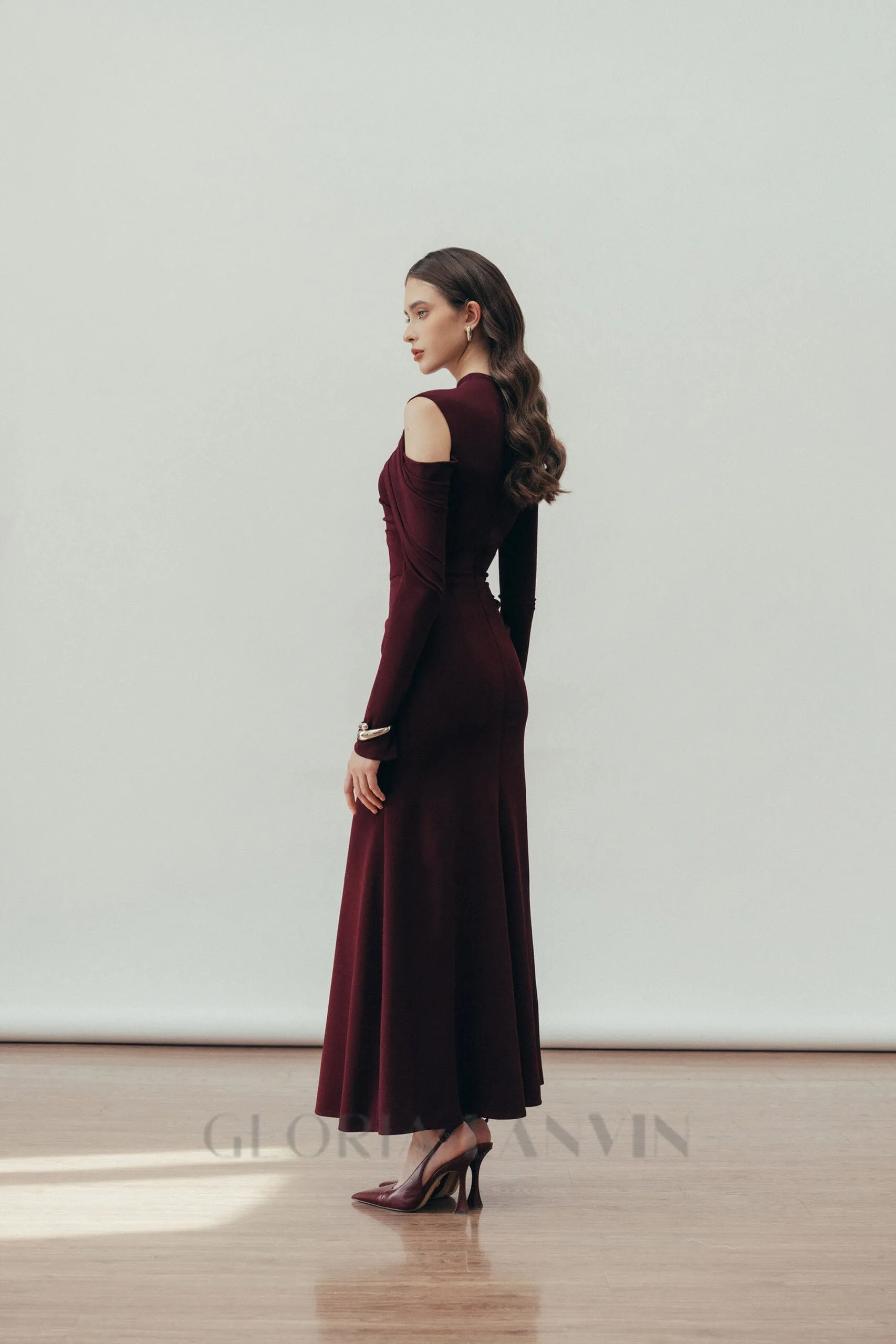 Eclipse Draped maxi Dress in Blackberry Gloria Lanvin