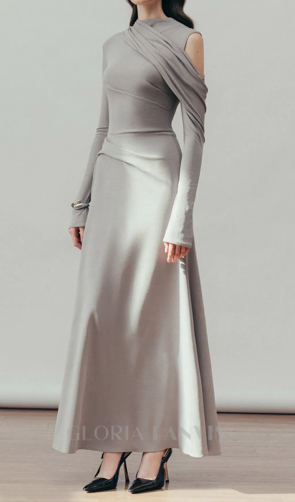 Eclipse Draped maxi Dress in Cloudy Gray Gloria Lanvin