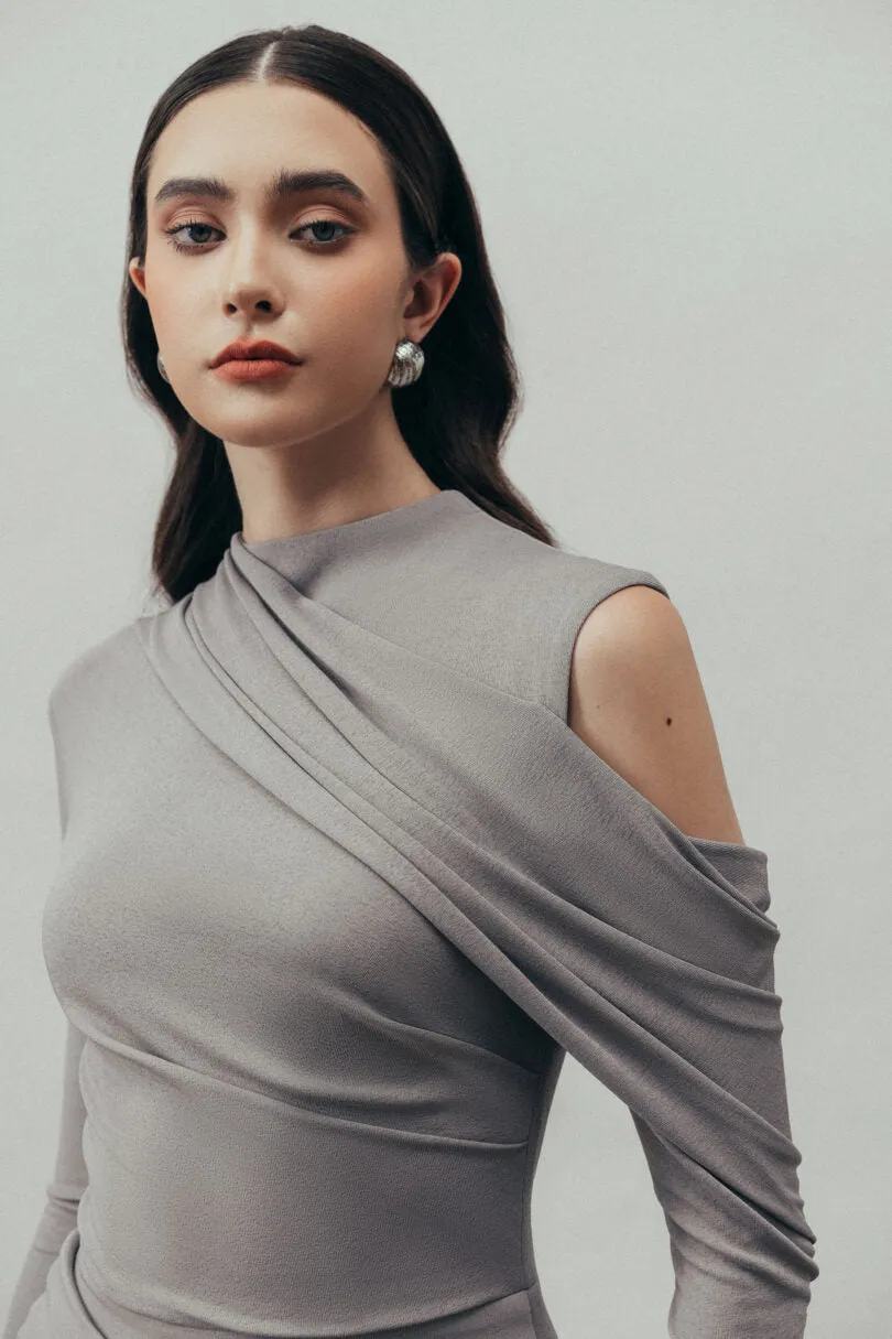 Eclipse Draped maxi Dress in Cloudy Gray Gloria Lanvin