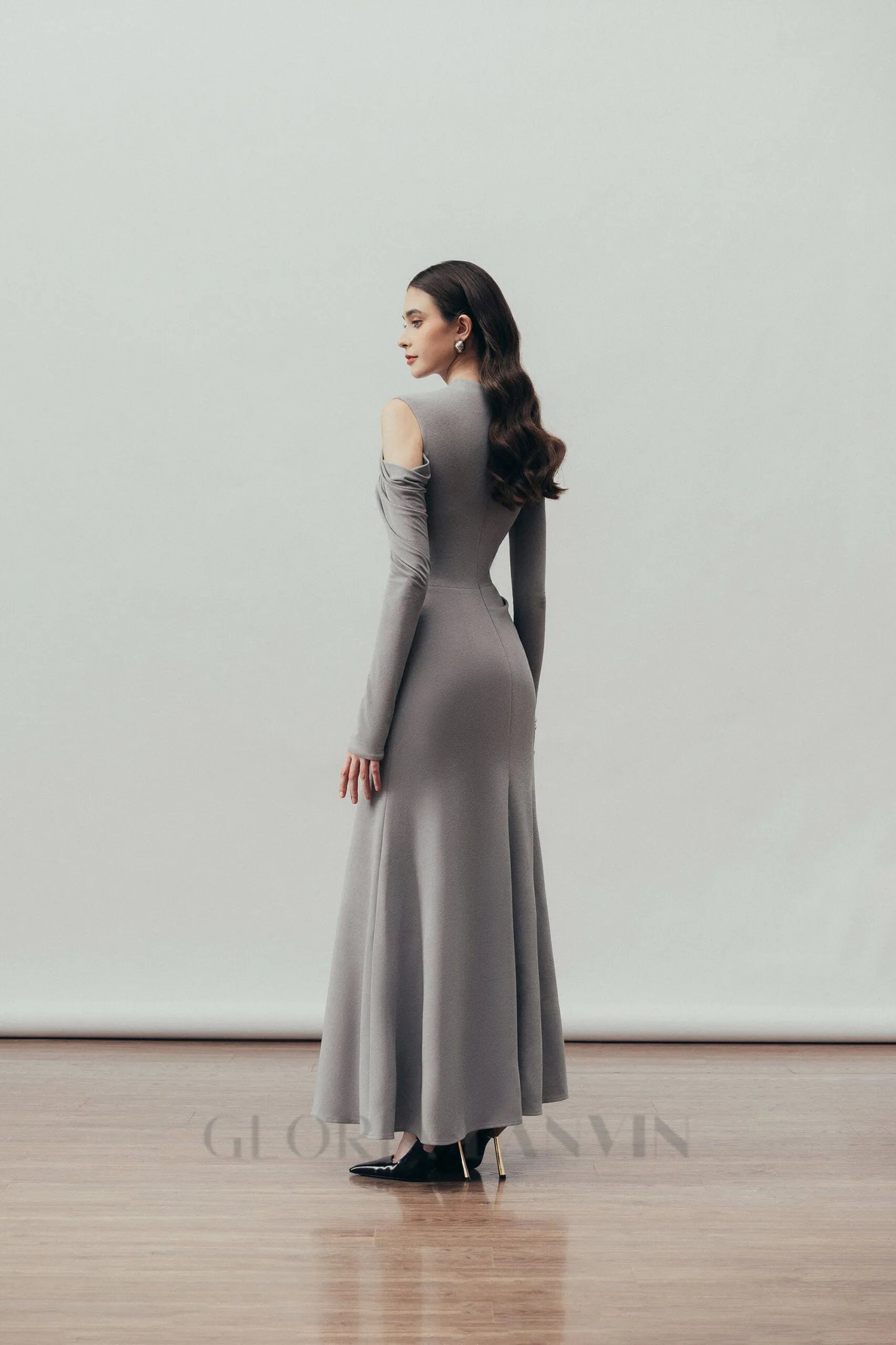 Eclipse Draped maxi Dress in Cloudy Gray Gloria Lanvin