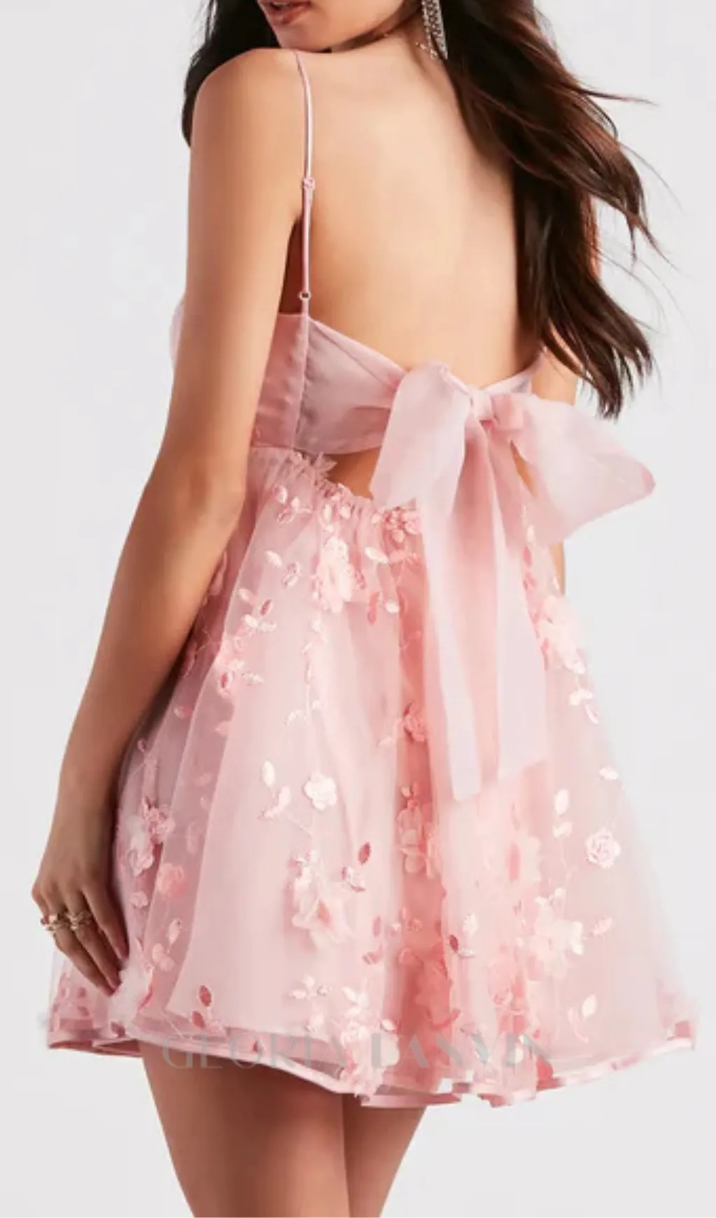 Eden Flower Babydoll mini Dress in blush Gloria Lanvin