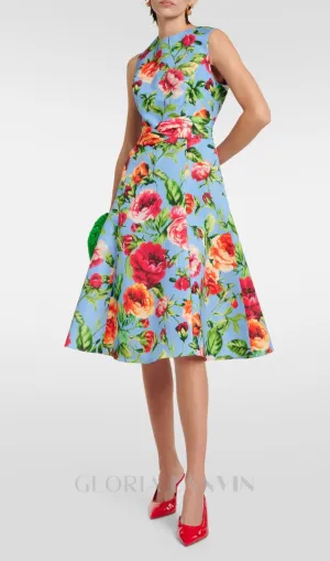 EDITH MULTICOLOR FLORAL CREPE MIDI DRESS Gloria Lanvin