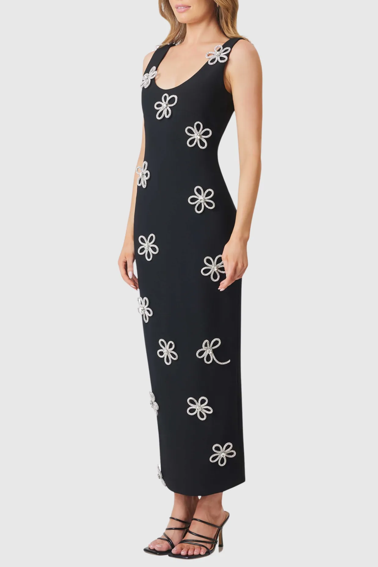 Edmark Flower Crystal Embellished Midi Bandage Dress Gloria Lanvin