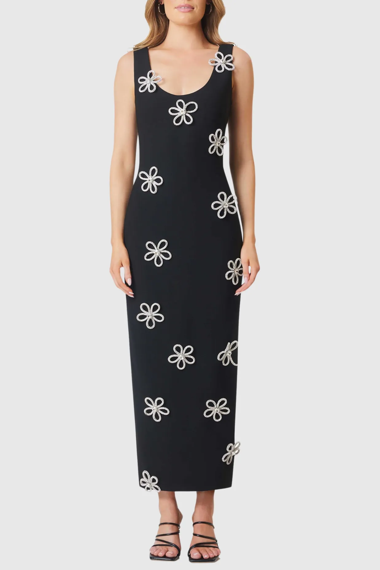 Edmark Flower Crystal Embellished Midi Bandage Dress Gloria Lanvin