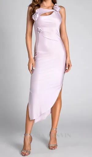 EILEEN PINK 3D FLOWER SEMI-FORMAL MIDI DRESS Gloria Lanvin