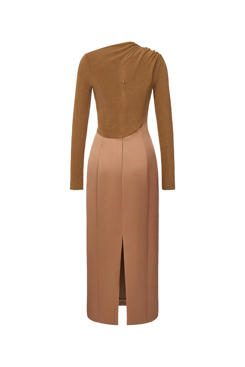 Eleanor Sheath Asymmetric Neck Taffeta Midi Dress in brown Gloria Lanvin
