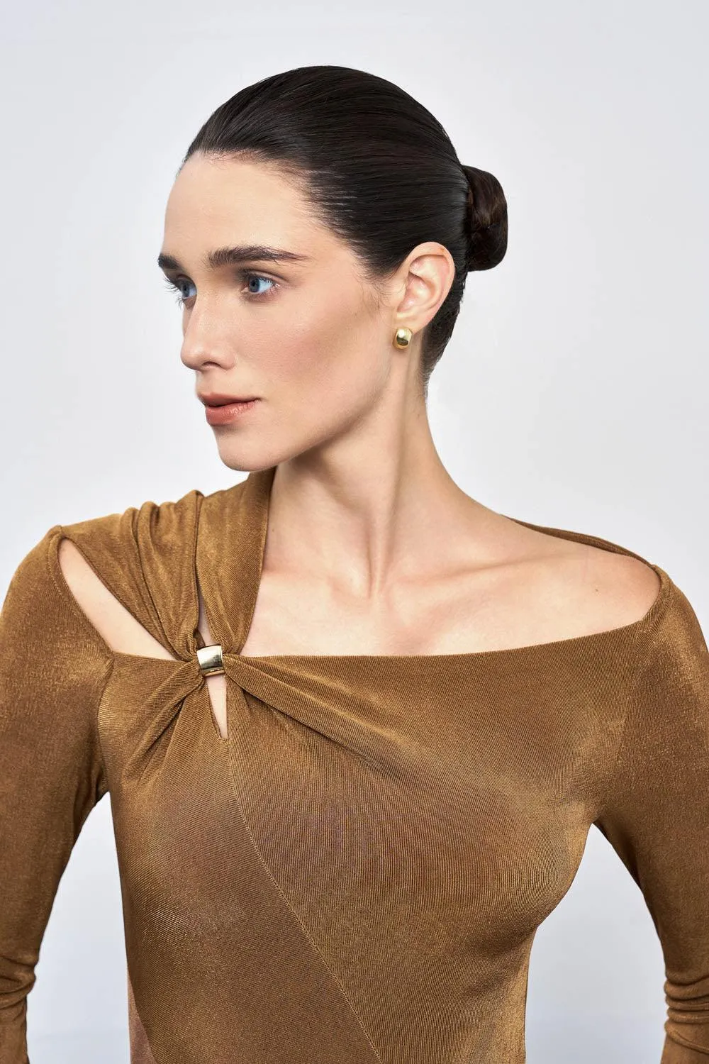 Eleanor Sheath Asymmetric Neck Taffeta Midi Dress in brown Gloria Lanvin