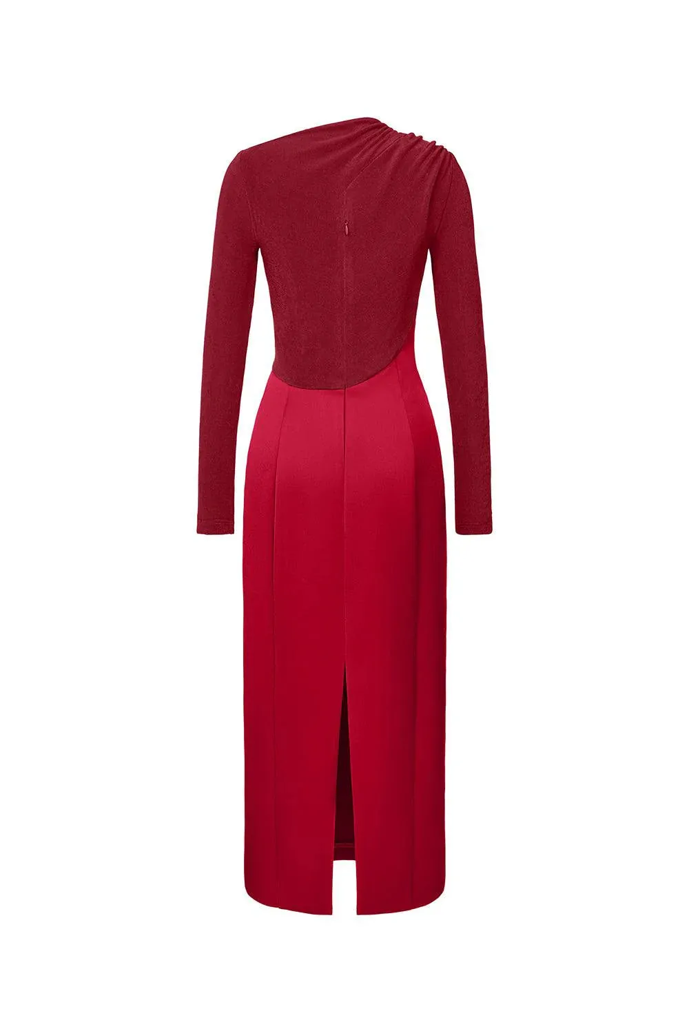 Eleanor Sheath Asymmetric Neck Taffeta Midi Dress in red Gloria Lanvin