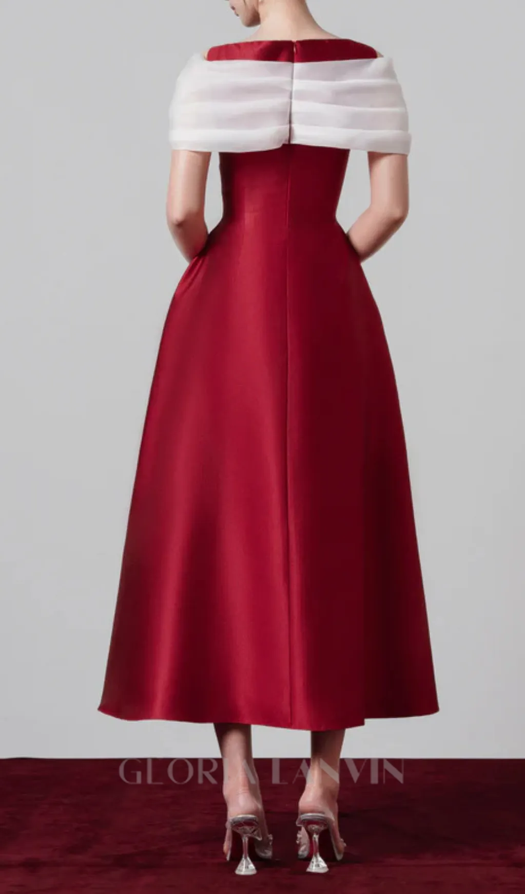 elfa boat-neck midi dress in red Gloria Lanvin