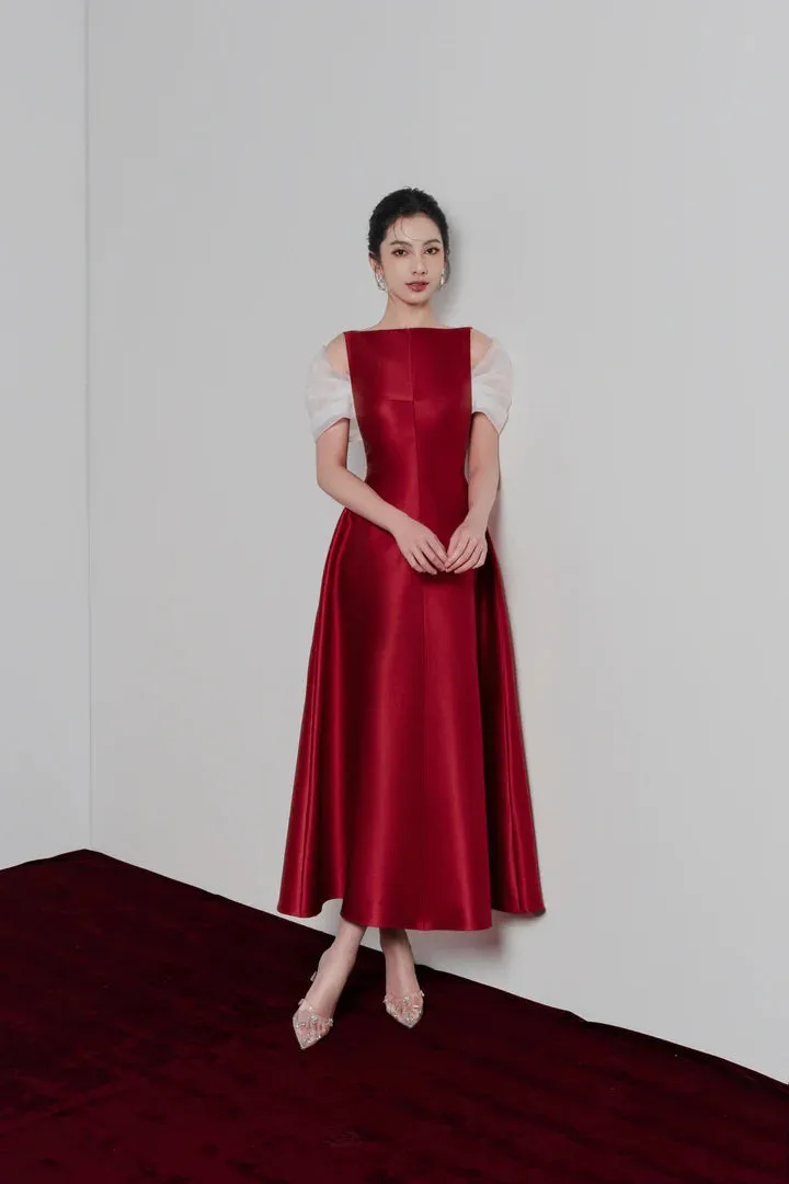 elfa boat-neck midi dress in red Gloria Lanvin