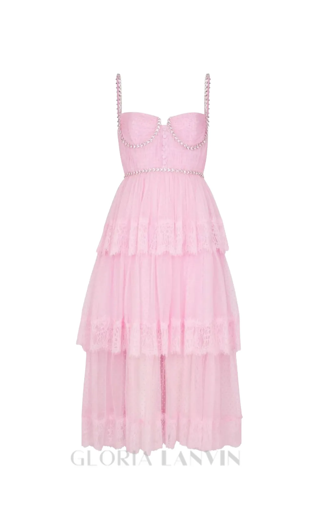 Elgine Crystal-Embellished Lace-trimmed Midi Dress Gloria Lanvin