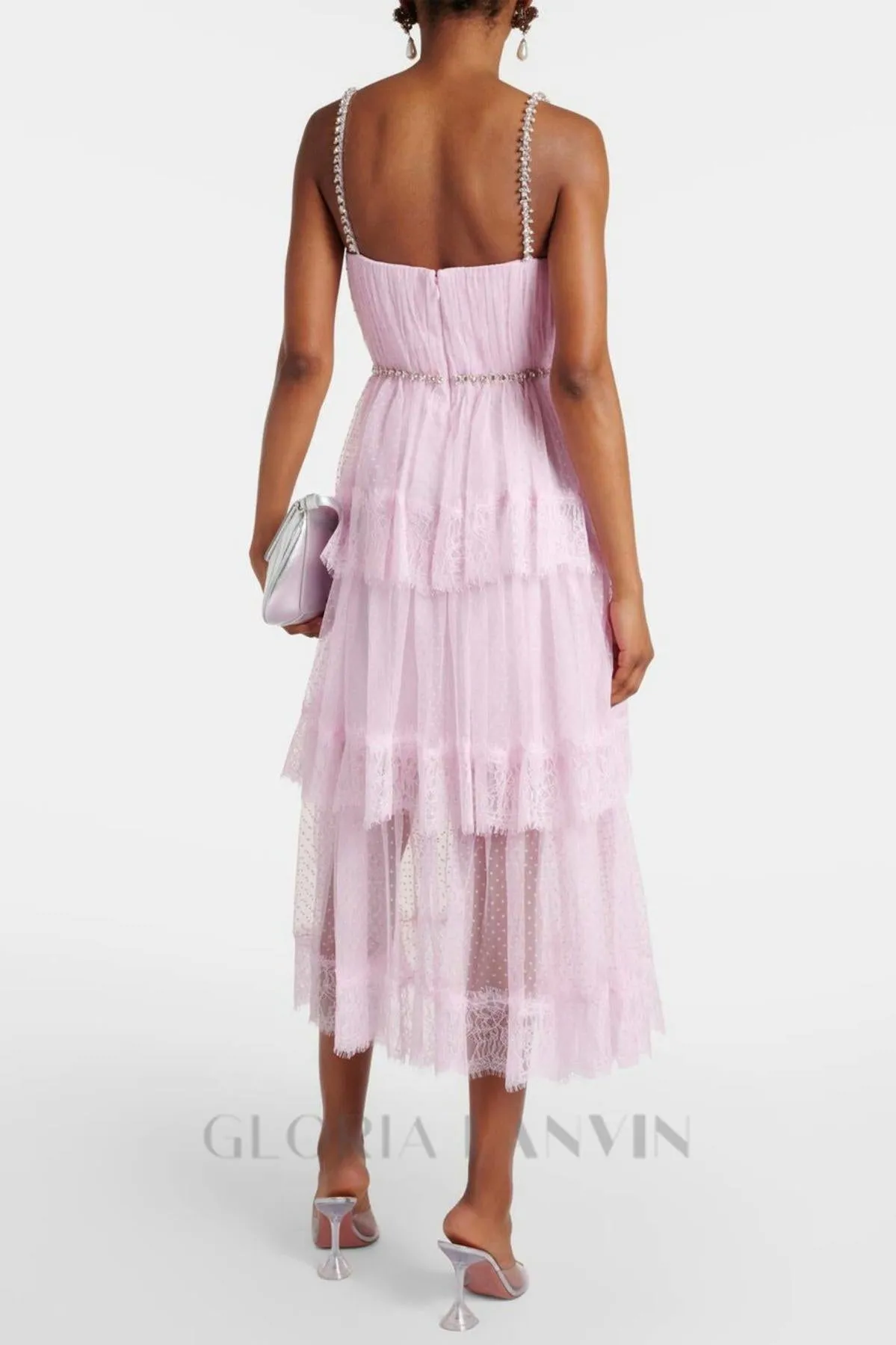 Elgine Crystal-Embellished Lace-trimmed Midi Dress Gloria Lanvin