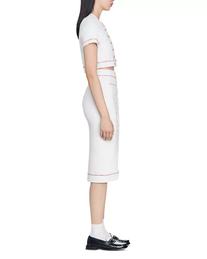 Elisa Knit Midi Pencil Skirt in ecru Gloria Lanvin