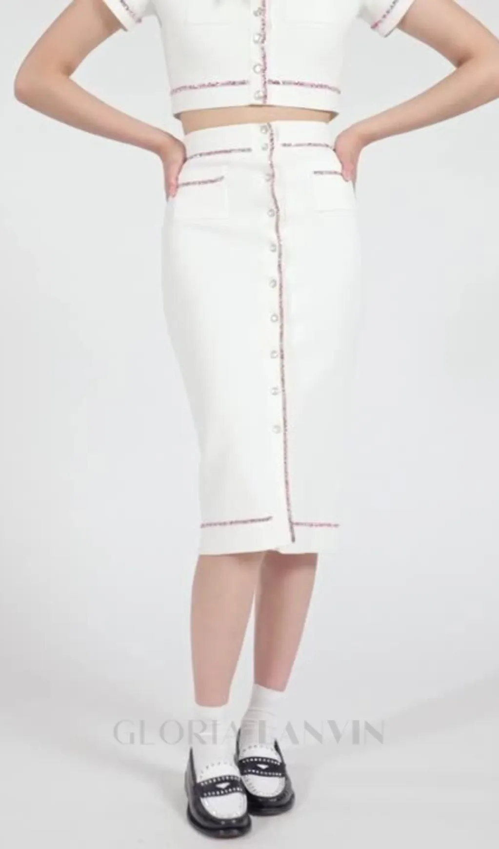 Elisa Knit Midi Pencil Skirt in ecru Gloria Lanvin