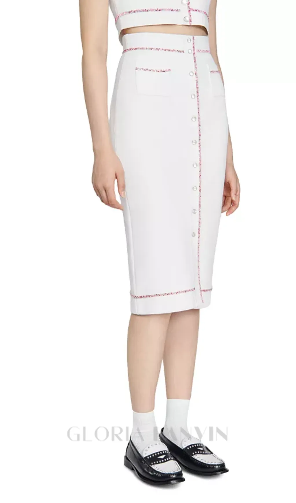 Elisa Knit Midi Pencil Skirt in ecru Gloria Lanvin