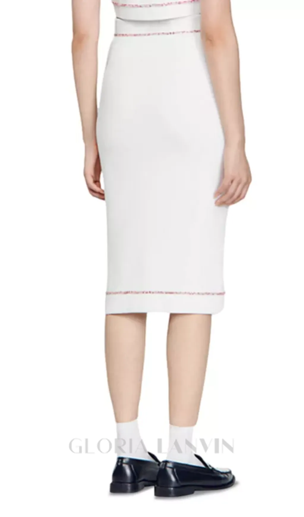 Elisa Knit Midi Pencil Skirt in ecru Gloria Lanvin