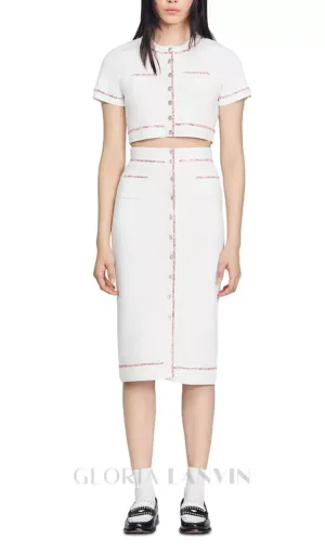 Elisa Knit Midi Pencil Skirt in ecru Gloria Lanvin