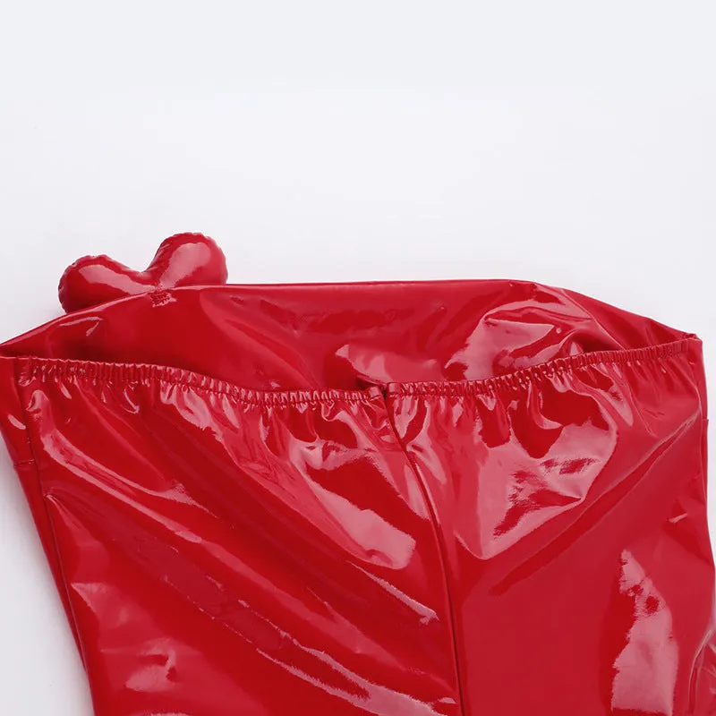 ELLA STRAPLESS HEART EMBELLISHED LEATHER MINI DRESS IN RED Gloria Lanvin