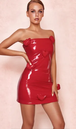 ELLA STRAPLESS HEART EMBELLISHED LEATHER MINI DRESS IN RED Gloria Lanvin