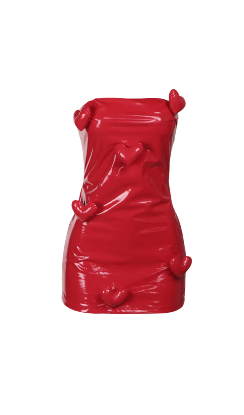 ELLA STRAPLESS HEART EMBELLISHED LEATHER MINI DRESS IN RED Gloria Lanvin