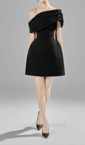 ELLEN ASYMMETRIC NECK TAFFETA MINI DRESS IN BLACK Gloria Lanvin