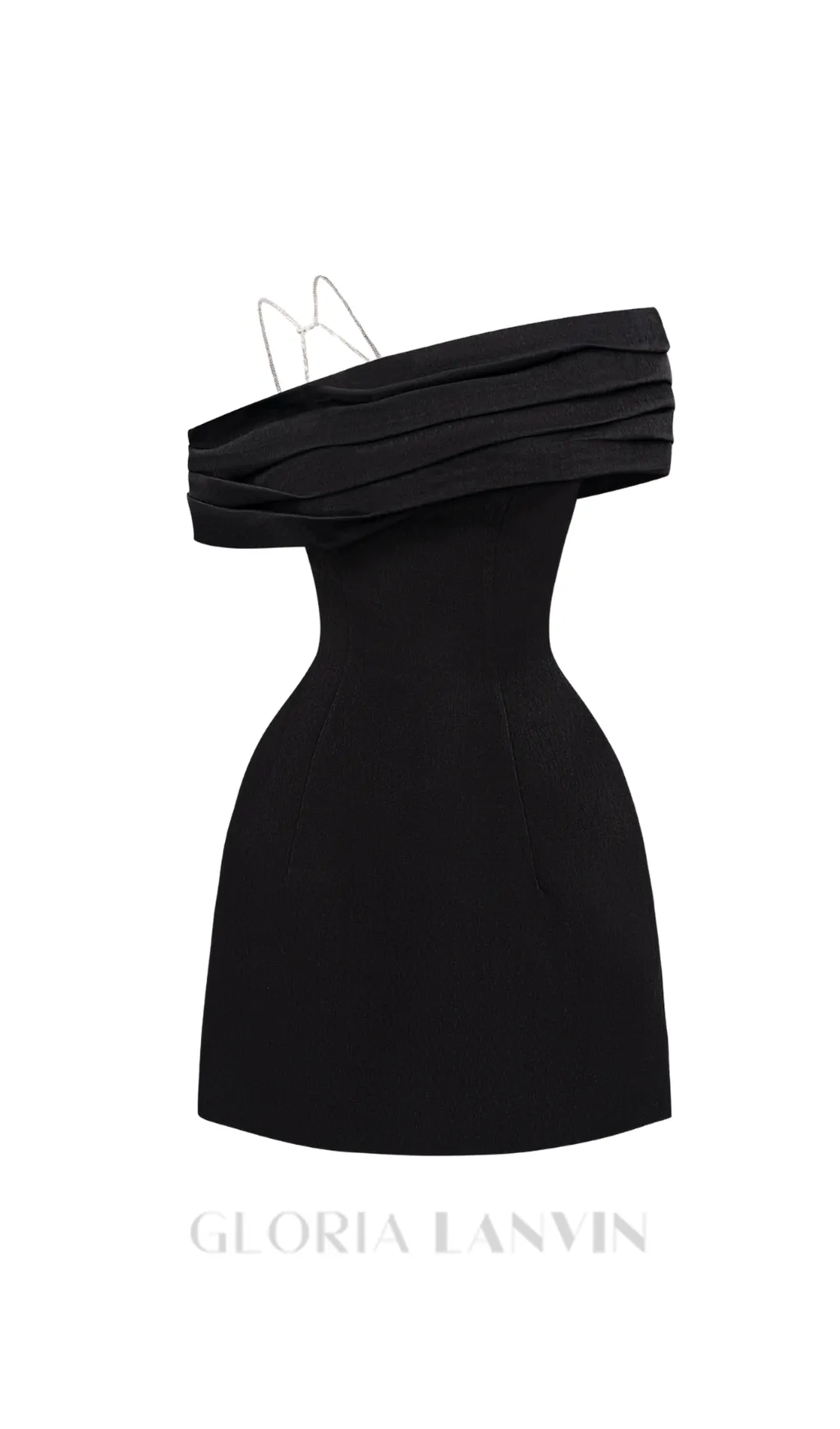 ELLEN ASYMMETRIC NECK TAFFETA MINI DRESS IN BLACK Gloria Lanvin