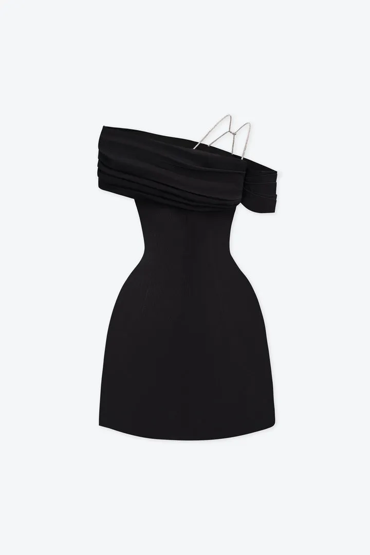 ELLEN ASYMMETRIC NECK TAFFETA MINI DRESS IN BLACK Gloria Lanvin