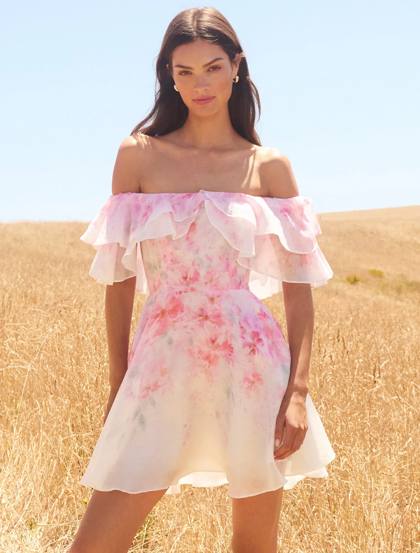 Ellie floral print Ruffle Mini dress in pink Gloria Lanvin