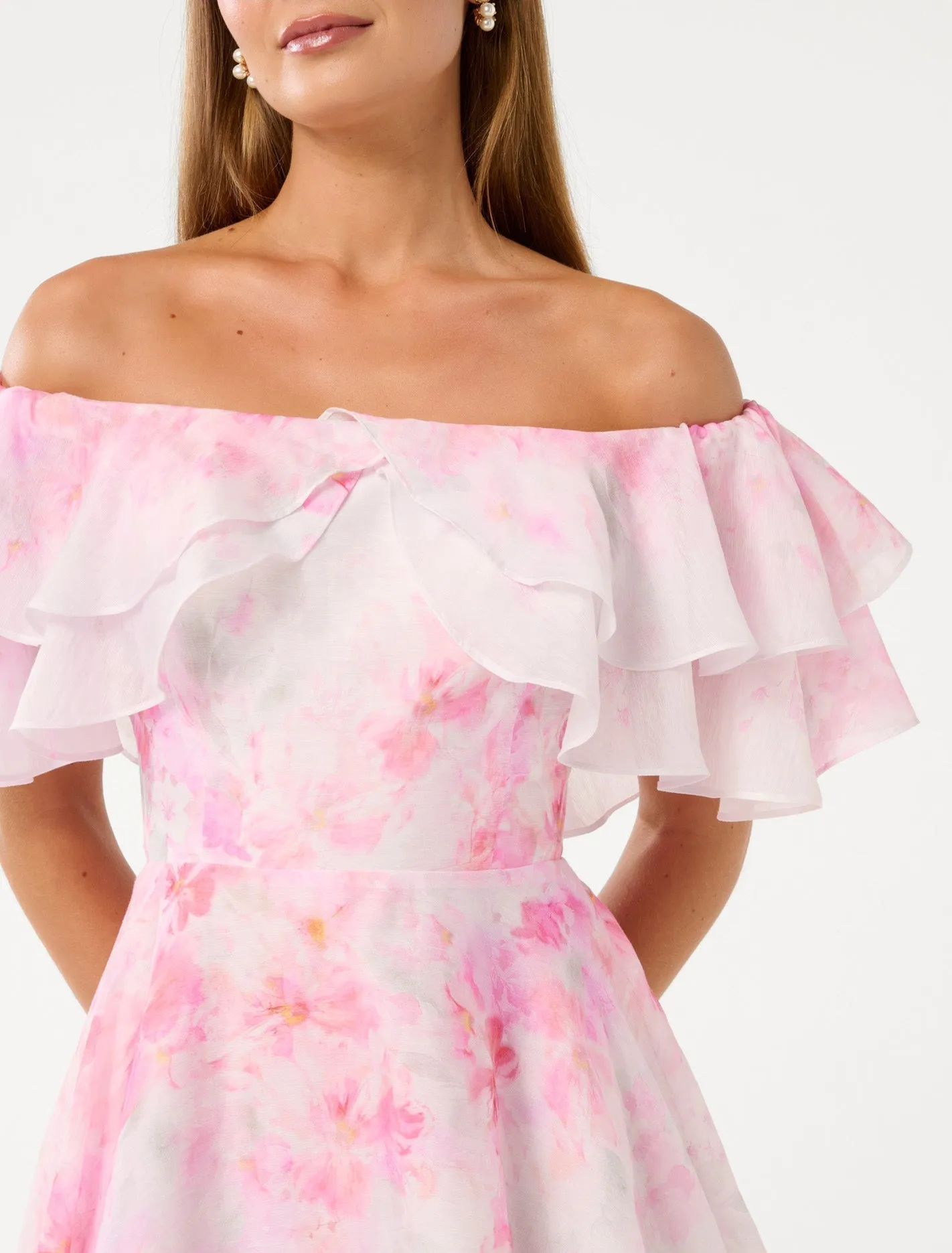 Ellie floral print Ruffle Mini dress in pink Gloria Lanvin