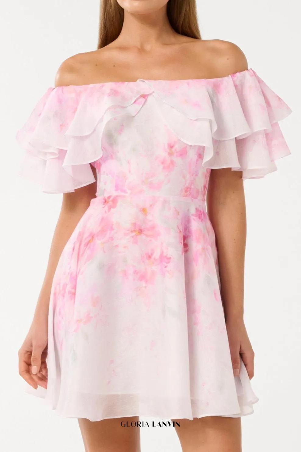 Ellie floral print Ruffle Mini dress in pink Gloria Lanvin